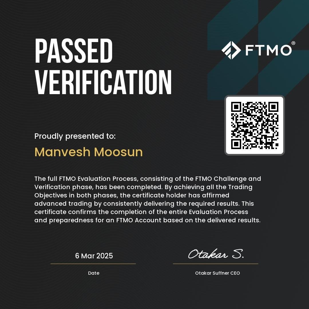 FTMO — Passed Verification certificate