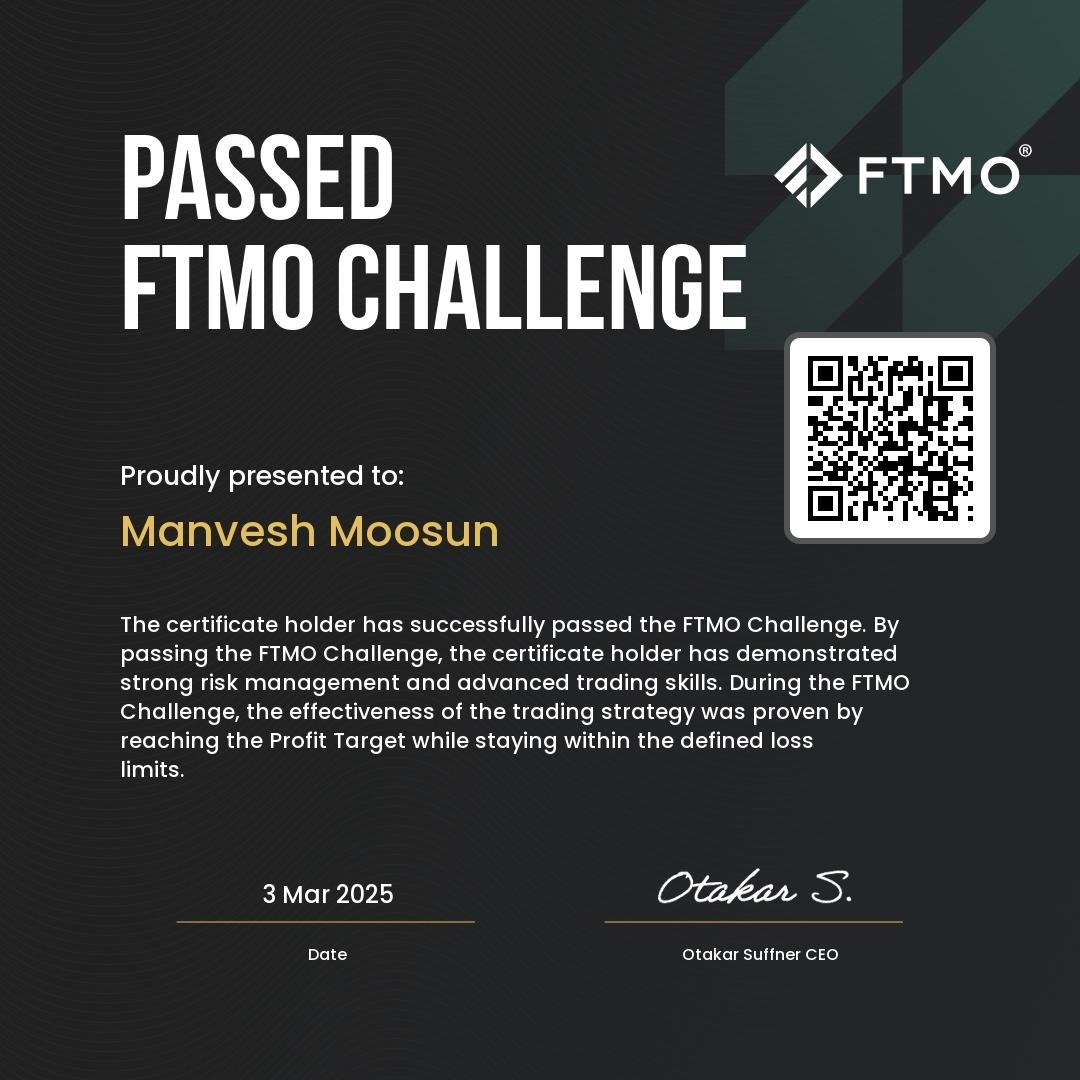 FTMO — Passed FTMO Challenge certificate